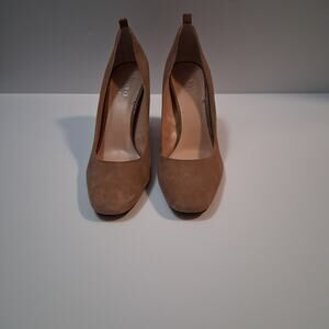 Franco Sarto Women Suede Pumps Tan Block Heels Square Toe Dressy Business-12M